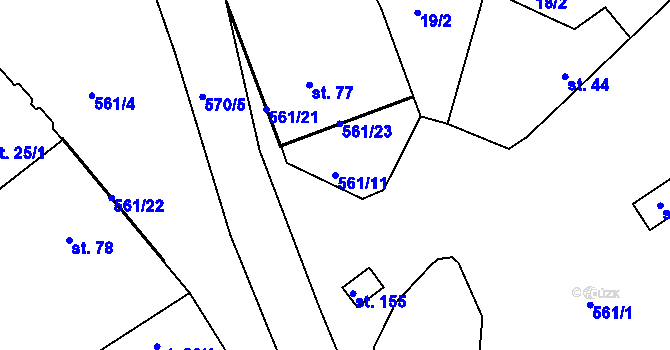 Parcela st. 561/11 v KÚ Sluštice, Katastrální mapa