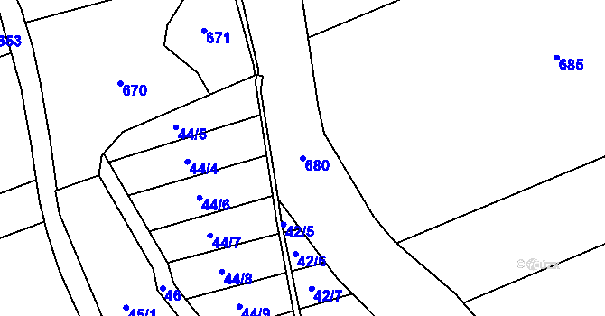 Parcela st. 680 v KÚ Sluštice, Katastrální mapa