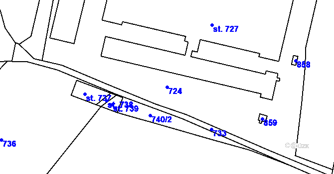 Parcela st. 724 v KÚ Sluštice, Katastrální mapa