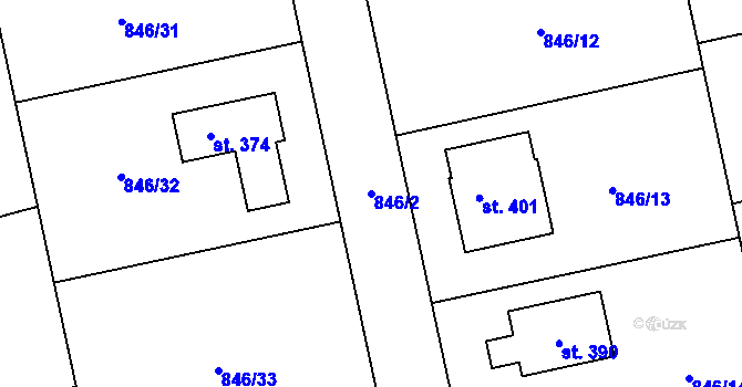 Parcela st. 846/2 v KÚ Sluštice, Katastrální mapa
