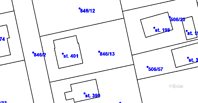 Parcela st. 846/13 v KÚ Sluštice, Katastrální mapa