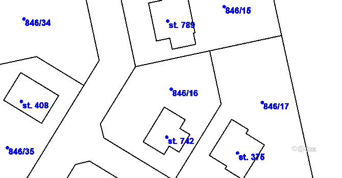 Parcela st. 846/16 v KÚ Sluštice, Katastrální mapa