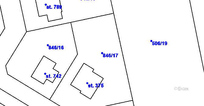 Parcela st. 846/17 v KÚ Sluštice, Katastrální mapa