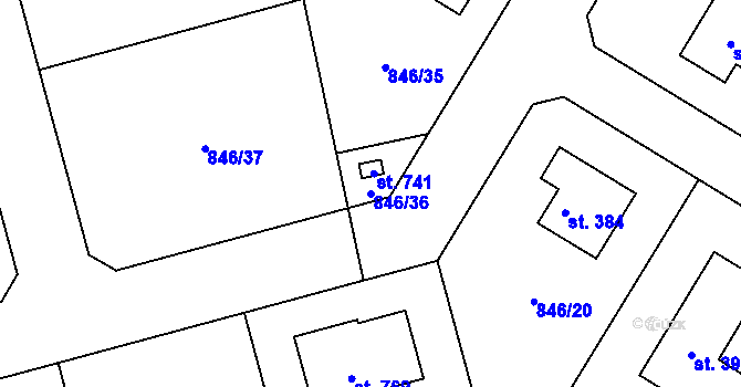 Parcela st. 846/36 v KÚ Sluštice, Katastrální mapa