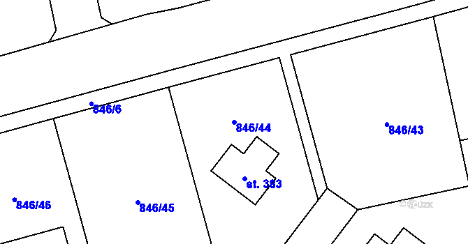 Parcela st. 846/44 v KÚ Sluštice, Katastrální mapa