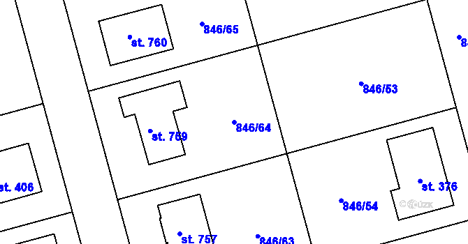 Parcela st. 846/64 v KÚ Sluštice, Katastrální mapa