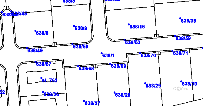 Parcela st. 638/1 v KÚ Sluštice, Katastrální mapa