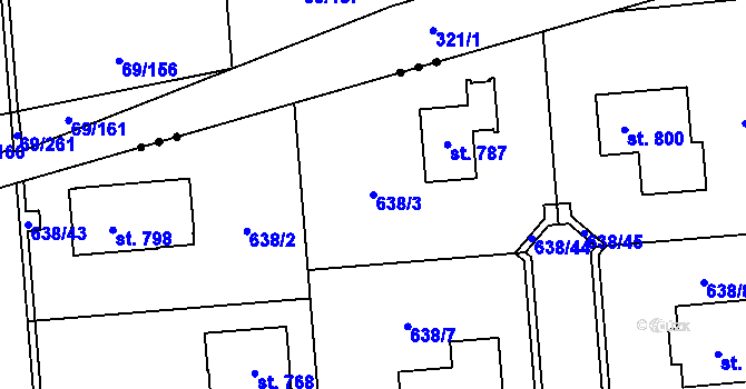 Parcela st. 638/3 v KÚ Sluštice, Katastrální mapa