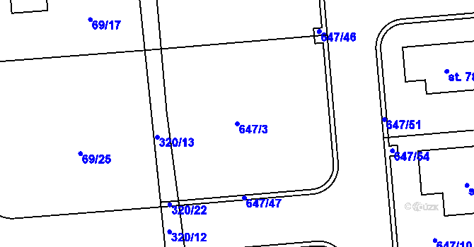 Parcela st. 647/3 v KÚ Sluštice, Katastrální mapa