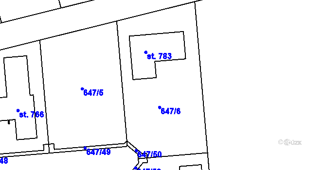 Parcela st. 647/6 v KÚ Sluštice, Katastrální mapa