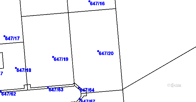Parcela st. 647/20 v KÚ Sluštice, Katastrální mapa