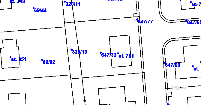 Parcela st. 647/33 v KÚ Sluštice, Katastrální mapa