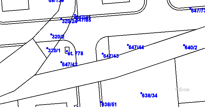 Parcela st. 647/43 v KÚ Sluštice, Katastrální mapa