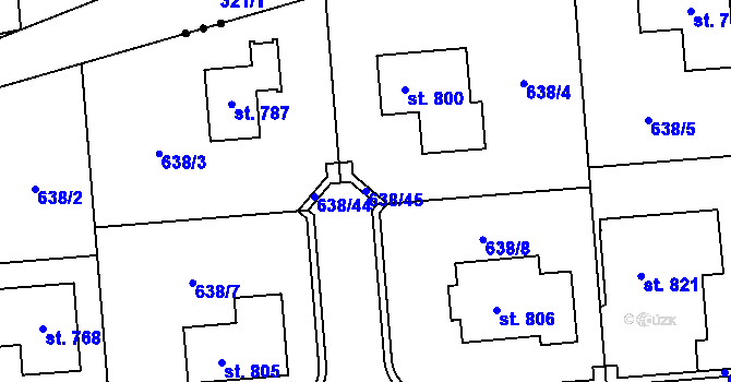 Parcela st. 638/45 v KÚ Sluštice, Katastrální mapa