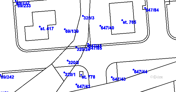 Parcela st. 647/85 v KÚ Sluštice, Katastrální mapa