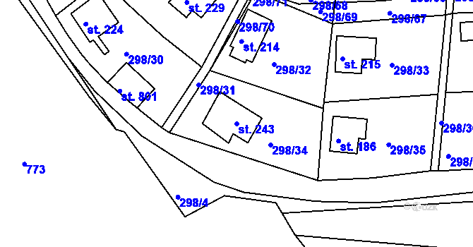 Parcela st. 243 v KÚ Sluštice, Katastrální mapa