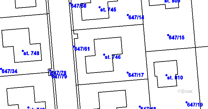 Parcela st. 746 v KÚ Sluštice, Katastrální mapa