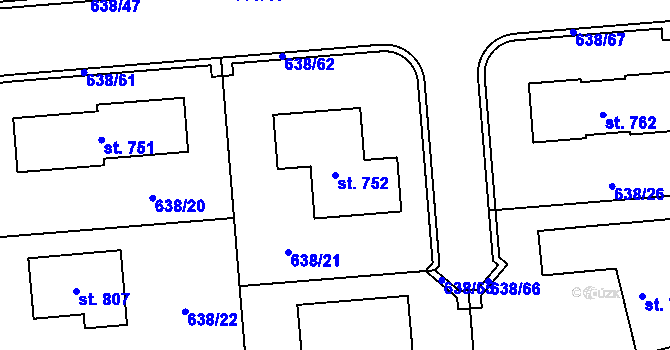 Parcela st. 752 v KÚ Sluštice, Katastrální mapa