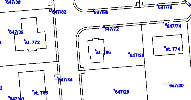 Parcela st. 786 v KÚ Sluštice, Katastrální mapa