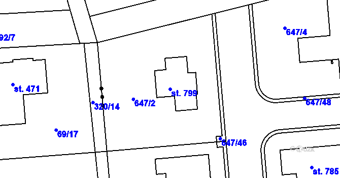 Parcela st. 799 v KÚ Sluštice, Katastrální mapa