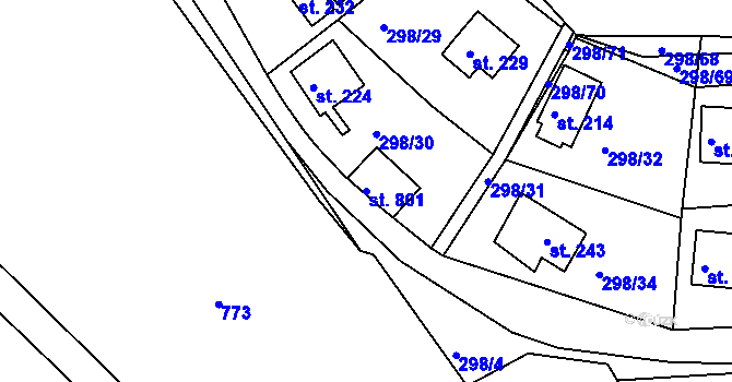 Parcela st. 801 v KÚ Sluštice, Katastrální mapa