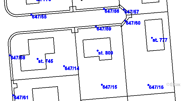 Parcela st. 809 v KÚ Sluštice, Katastrální mapa
