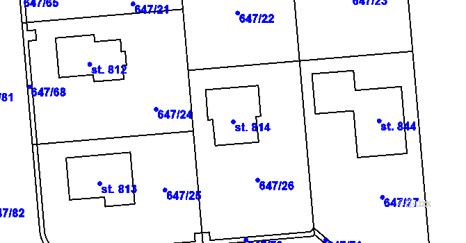 Parcela st. 814 v KÚ Sluštice, Katastrální mapa