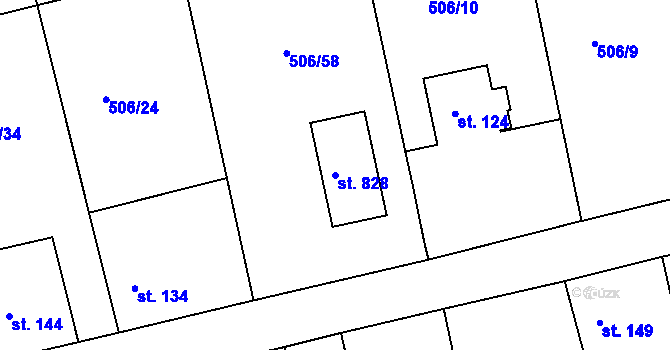Parcela st. 828 v KÚ Sluštice, Katastrální mapa