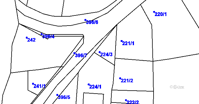 Parcela st. 224/3 v KÚ Služovice, Katastrální mapa