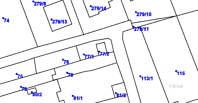 Parcela st. 77/2 v KÚ Služovice, Katastrální mapa