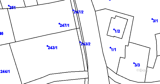 Parcela st. 243/2 v KÚ Služovice, Katastrální mapa