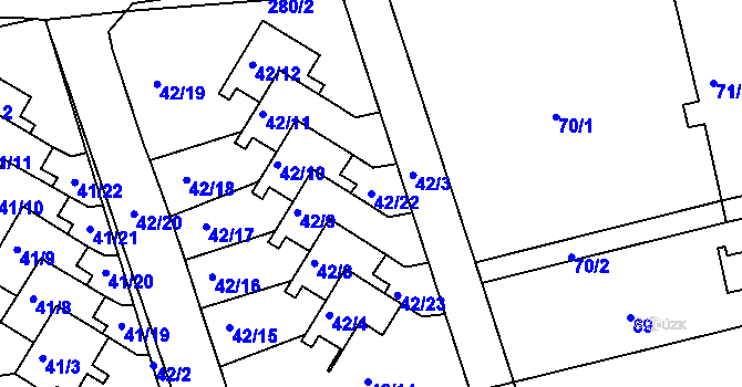 Parcela st. 42/22 v KÚ Služovice, Katastrální mapa