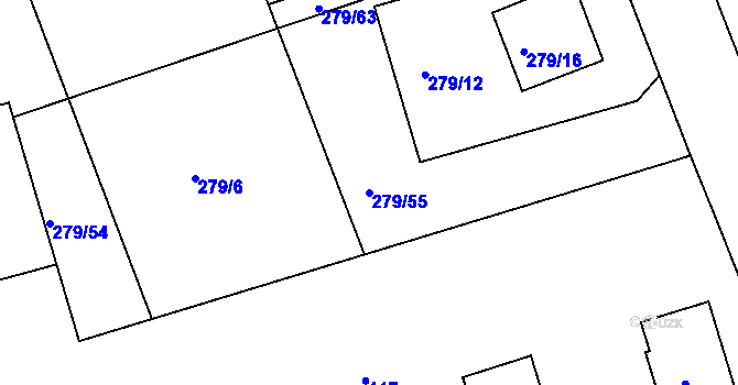 Parcela st. 279/55 v KÚ Služovice, Katastrální mapa