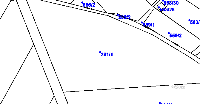 Parcela st. 281/1 v KÚ Služovice, Katastrální mapa