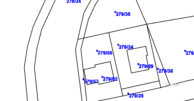 Parcela st. 279/56 v KÚ Služovice, Katastrální mapa