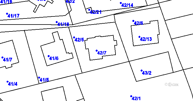 Parcela st. 42/7 v KÚ Služovice, Katastrální mapa