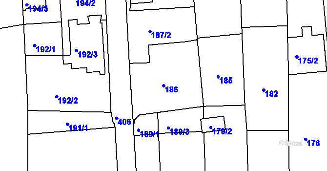 Parcela st. 186 v KÚ Služovice, Katastrální mapa