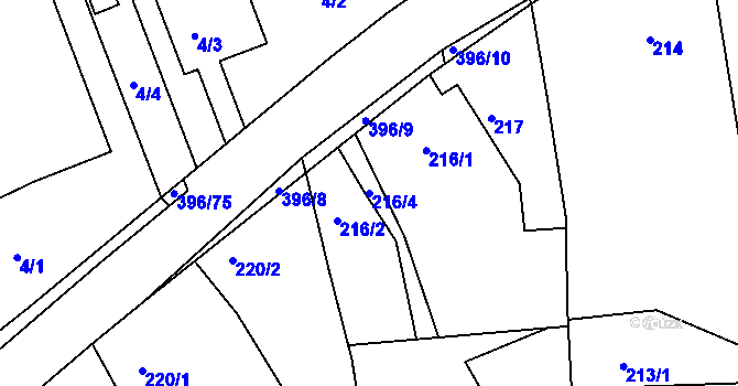 Parcela st. 216/4 v KÚ Služovice, Katastrální mapa