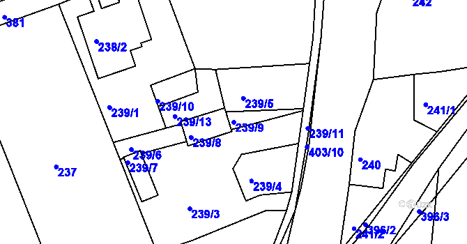 Parcela st. 239/9 v KÚ Služovice, Katastrální mapa