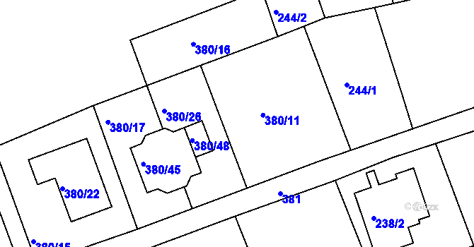 Parcela st. 380/11 v KÚ Služovice, Katastrální mapa
