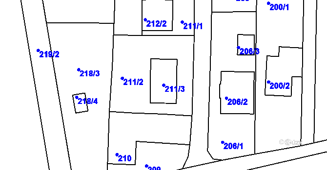 Parcela st. 211/3 v KÚ Služovice, Katastrální mapa