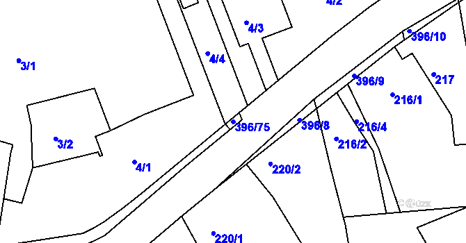 Parcela st. 396/75 v KÚ Služovice, Katastrální mapa