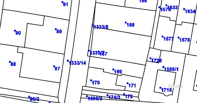 Parcela st. 167 v KÚ Smečno, Katastrální mapa