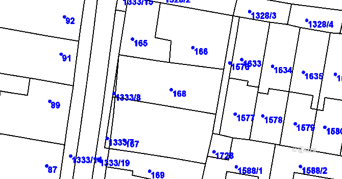 Parcela st. 168 v KÚ Smečno, Katastrální mapa