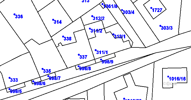Parcela st. 311/1 v KÚ Smečno, Katastrální mapa