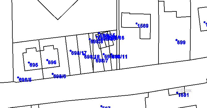 Parcela st. 698/10 v KÚ Smečno, Katastrální mapa
