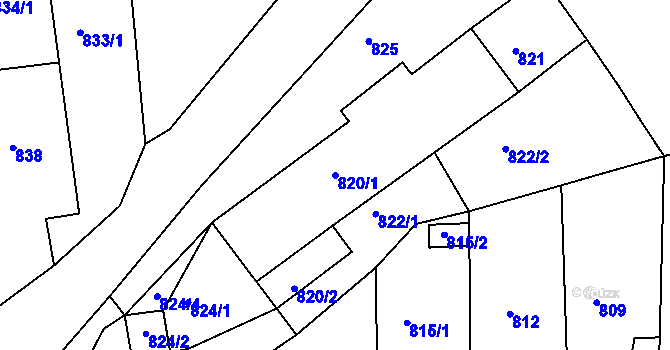 Parcela st. 820/1 v KÚ Smečno, Katastrální mapa