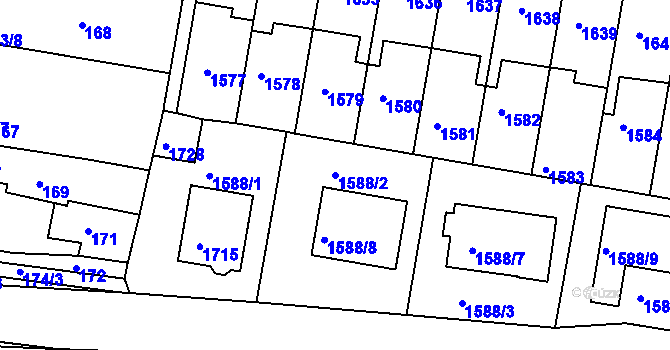 Parcela st. 1588/2 v KÚ Smečno, Katastrální mapa
