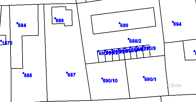 Parcela st. 690/11 v KÚ Smečno, Katastrální mapa