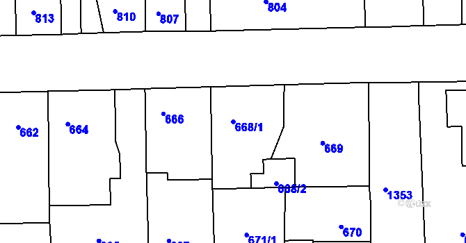 Parcela st. 668/1 v KÚ Smečno, Katastrální mapa